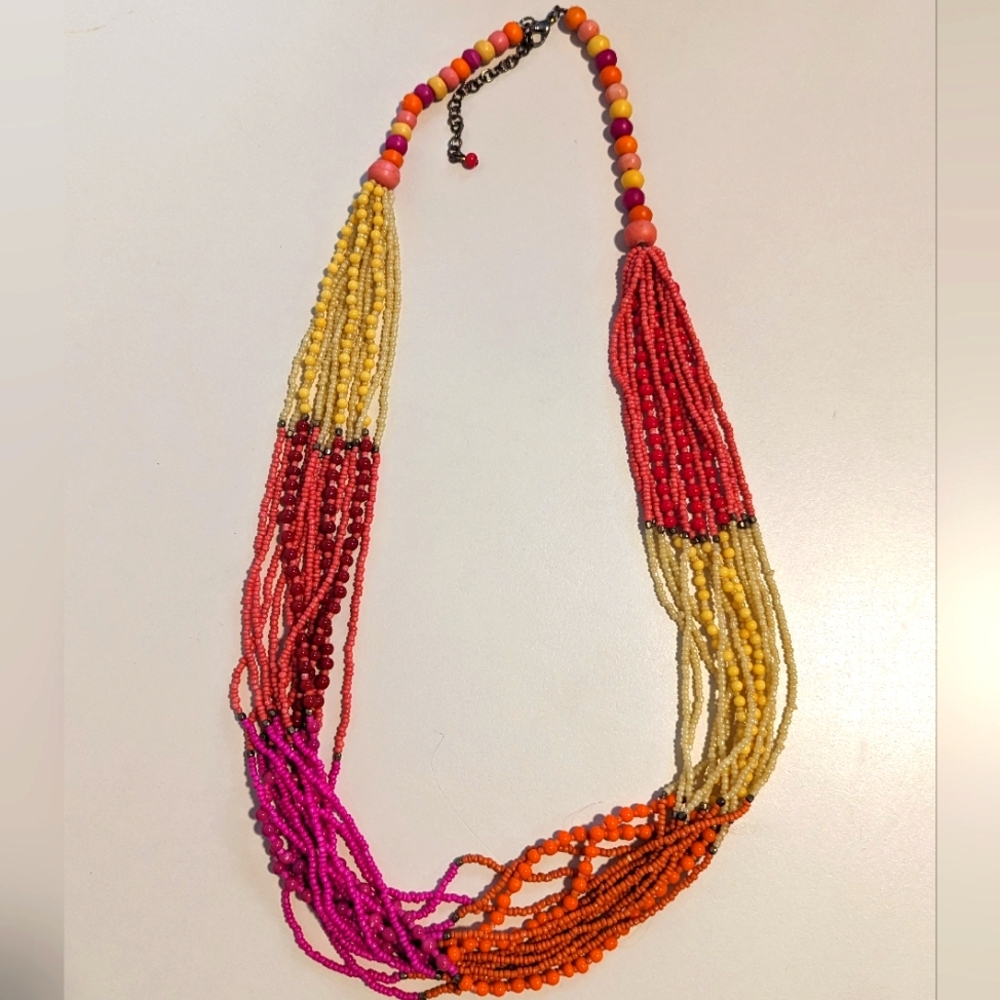 Vintage Boho Multi Strand Multi Colour Beaded Necklace